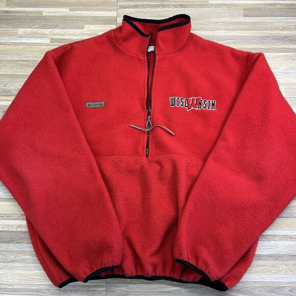 VTG Wisconsin Badgers Columbia Fleece Pullover Size L Made In USA - JL532 - Picture 1 of 7